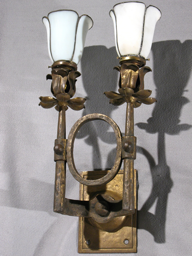 Large Pair of Super Arts & Crafts Wrought Iron Sconces